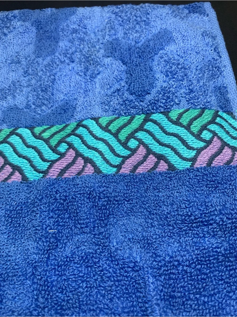 Yves Saint Laurent Blue Towel with Teal, Pink & Black Accents